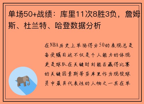 单场50+战绩：库里11次8胜3负，詹姆斯、杜兰特、哈登数据分析