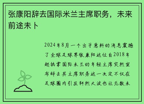 张康阳辞去国际米兰主席职务，未来前途未卜