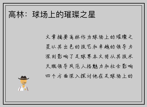 高林：球场上的璀璨之星